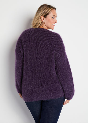 Pull doux colorblock maille poilue Cassis/Ecru