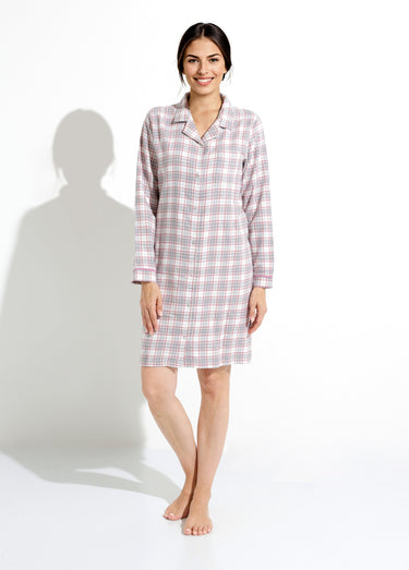 Chemise de nuit liquette flanelle carreaux coton gratté Ecossais Gris