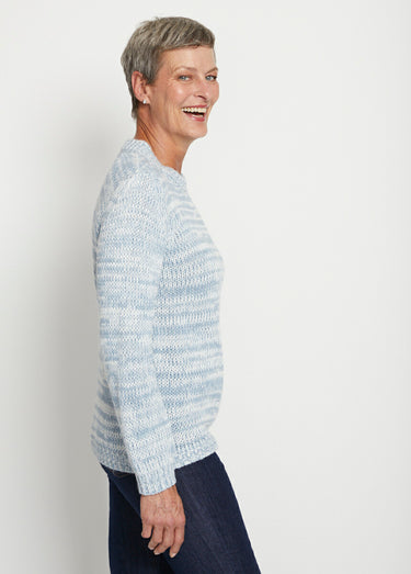 Pull col rond maille chinée épaisse Bleu