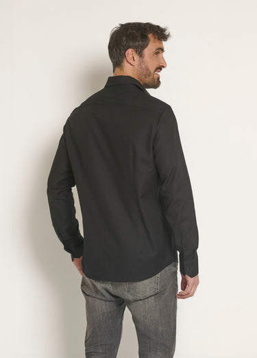 Chemise coton chic col semi italien Noir