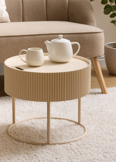 Table basse ronde avec rangement JUNA Beige