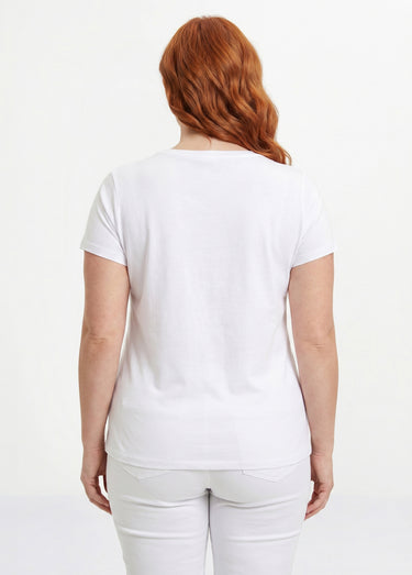 T-shirt court blanc motif sequins col rond Fond Blanc