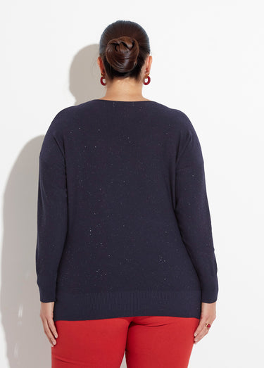 Pull maille fine jauge avec mini sequins Marine
