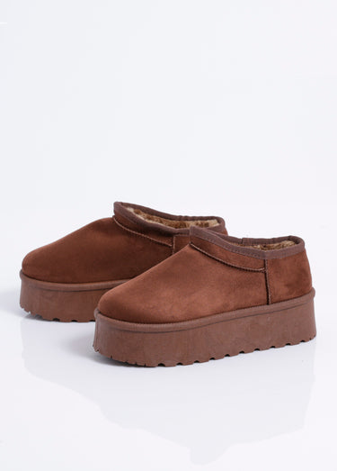 Low boots plateforme en suédine fourrées Marron