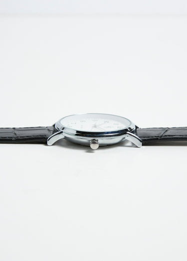 Montre ronde acier inox et cuir façon croco Noir