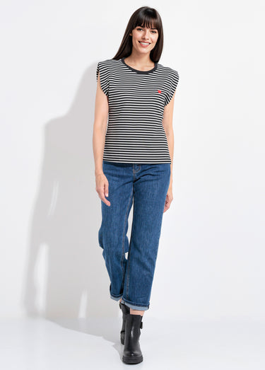 T-shirt rayé reliefé manches kimono Raye Noir/Blanc