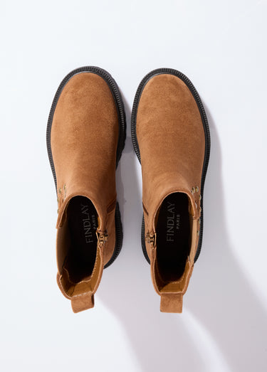 Boots Chelsea suédine avec clous métal Camel