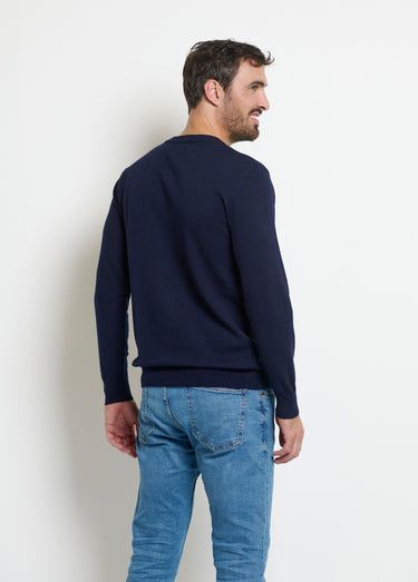 Pull col rond homme maille fine jauge Marine