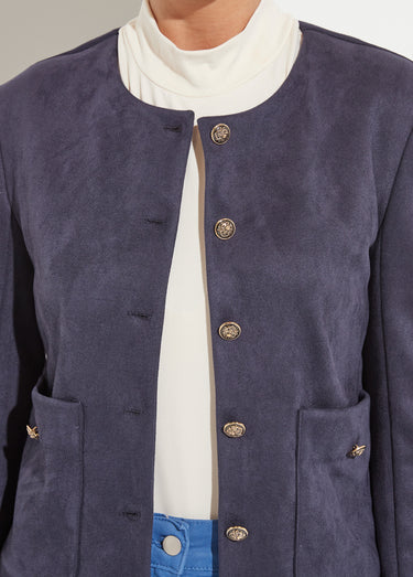 Veste sans col boutonnée courte marine Marine