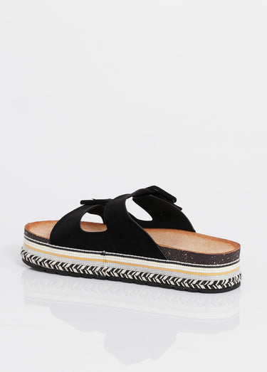 Mules compensées fantaisie à boucles Noir