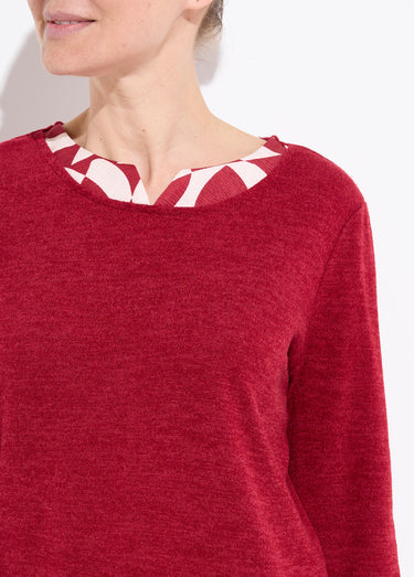 T-shirt chaud effet 2 en 1 manches longues Bordeaux