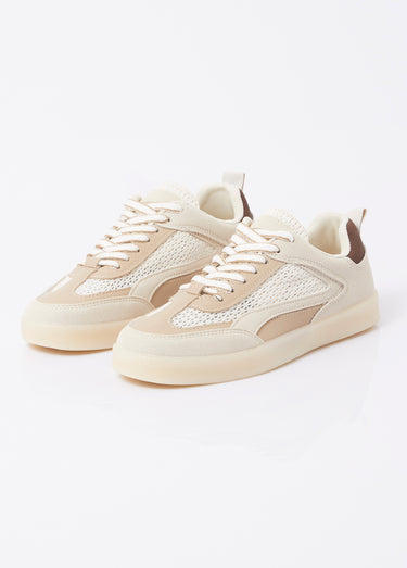 Baskets multimatières semelle compensée Beige