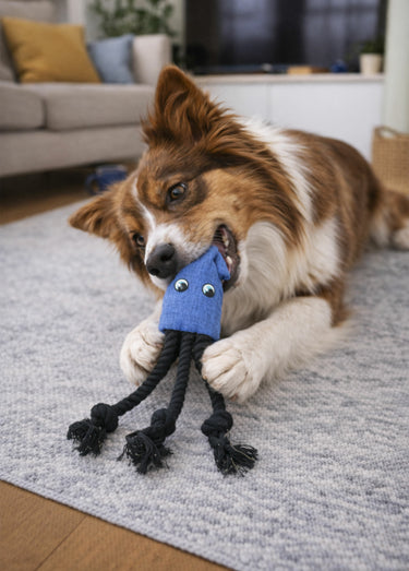 Doudou pour animal en forme de calamar Bleu