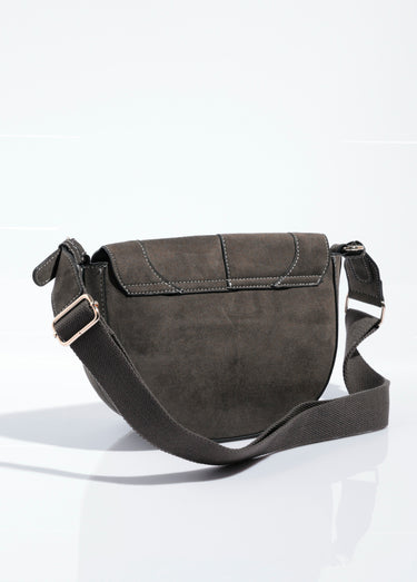 Sac à main demi lune suédine et fourrure Kaki