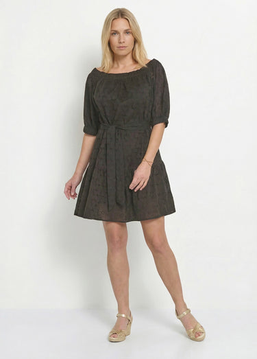 Robe courte col Bardot broderie anglaise Noir