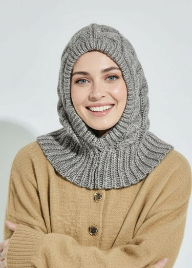 Cagoule chaude en maille tressée chinée Gris