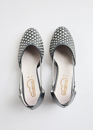 Escarpins à talon cuir Marine / Blanc