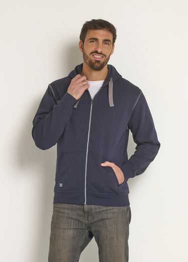 Sweat zippé à capuche détails contrastants Marine