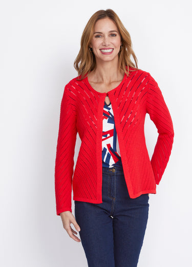 Gilet court boléro maille ajourée Rouge