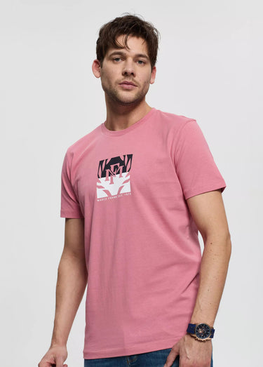 T-shirt col rond avec logo poitrine Rose