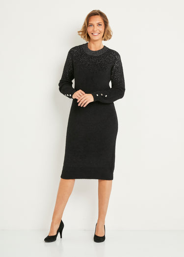 Robe pull courte brillante maille poilue Noir
