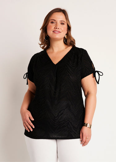 T-shirt long ample col V Noir