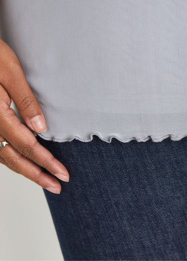 T-shirt long ample résille brodée Argent
