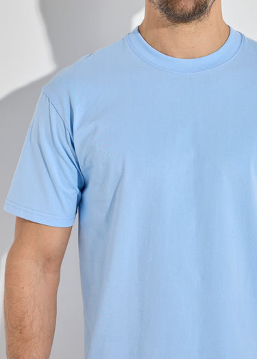T-shirt pur coton avec col rond, Essentiel Bleu Clair