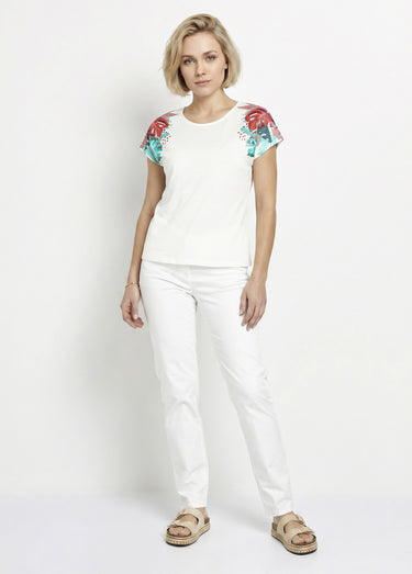 T-shirt court blanc motif sequins col rond Fond Blanc