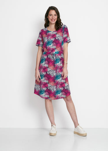 Robe courte droite taille élastiquée Vert/Fuchsia