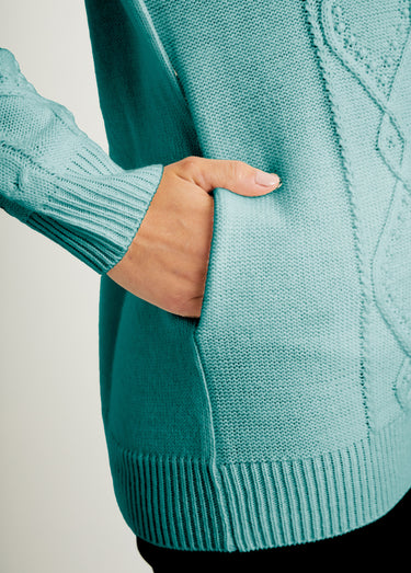 Gilet zippé chaud col montant torsades Vert