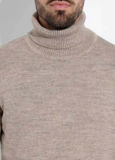 Pull col roulé chaud en laine majoritaire Beige