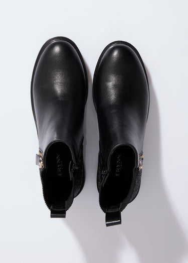 Boots zippées plates talon sequins Noir