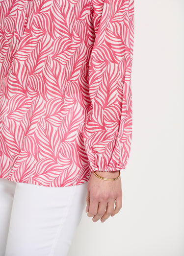 Tunique boutonnée longue manches 3/4 Rose / Blanc