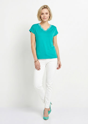 T-shirt court extensible dentelle Menthe