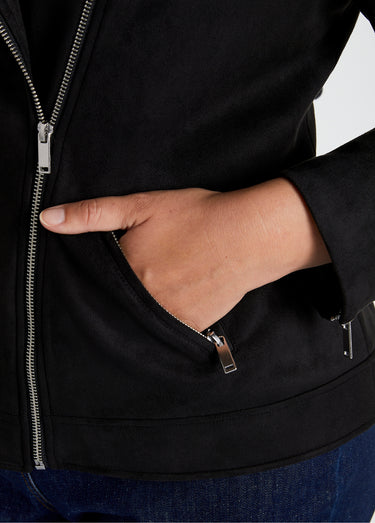 Blouson zippé court tissu suédé Noir