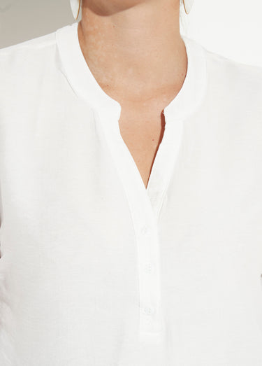 Blouse col V unie à manches longues Blanc