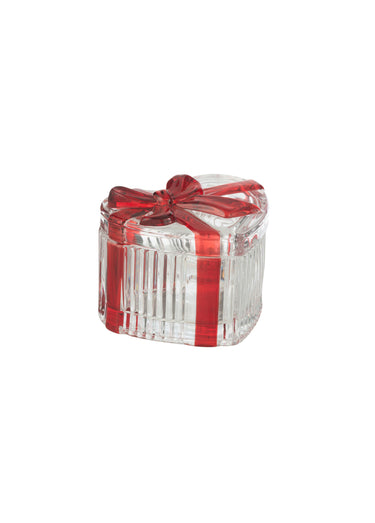 Boite forme coeur en verre avec noeud Blanc