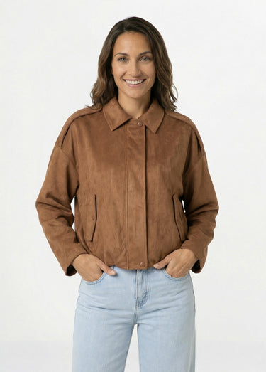Blouson zippé suédine taille resserrée Camel