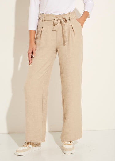 Pantalon large fluide semi élastiqué Beige Chine