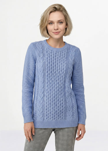 Pull-tunique jersey envers et torsades Bleu Grise