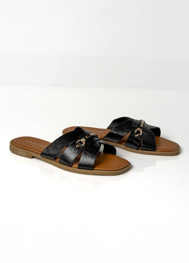 Sandales chic simili cuir, détails métal Noir