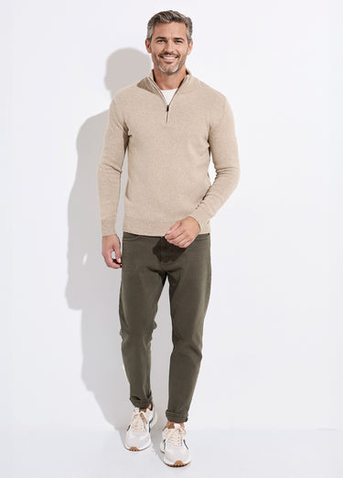 Pull col montant zippé, coupe ajustée Beige