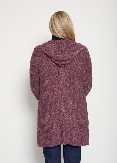 Long gilet à capuche Prune