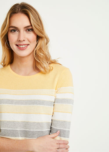 Pull maille jacquard fantaisie Raye Jaune