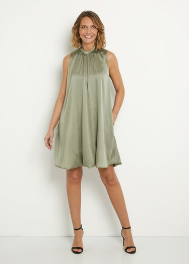 Robe satinée sans manches forme boule Vert Kaki