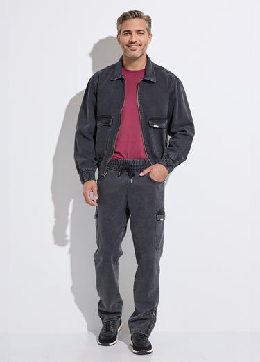 Jean cargo bas zippé, taille élastiquée Noir