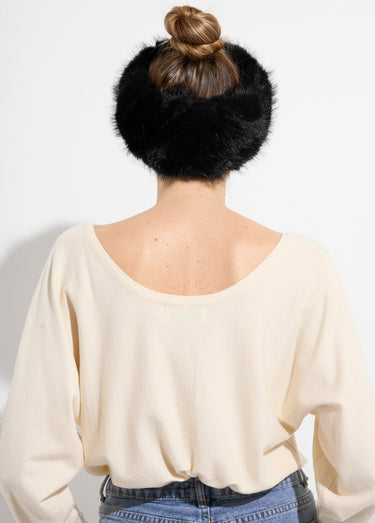 Bandeau headband chic en fourrure Noir