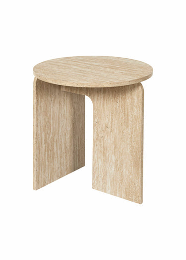 Table d'appoint design, effet pierre Blanc/Beige
