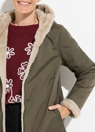 Parka réversible déperlant / fourrure 1 Kaki/Beige